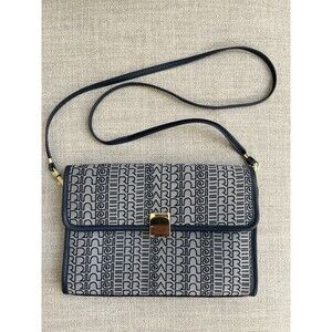 PIERRE CARDIN Vintage Navy Blue Canvas/Leather Crossbody Clutch Purse Bag